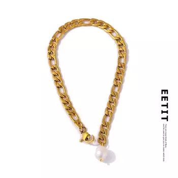 Женский браслет Eetit Figaro с цепочкой из нержавеющей стали и натуральным жемчугом золотой
