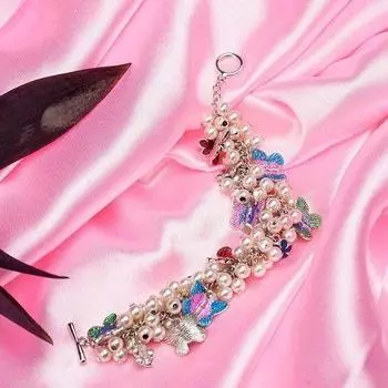 Женский браслет Estele с родиевым покрытием и жемчужной гарденией