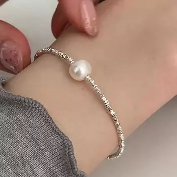 Женский браслет Foxanry с геометрическим жемчугом и бисером, модный элегантный минималистичный ювелирный браслет на юбилей, вечерние аксессуары, подарки 18cm серебряный