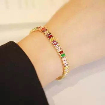 Женский браслет, гальванический модный, элегантный семицветный квадратный циркон, браслет
