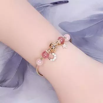 Женский браслет гладкий бисер полированный кулон звезда луна стразы регулируемый шопинг работа A