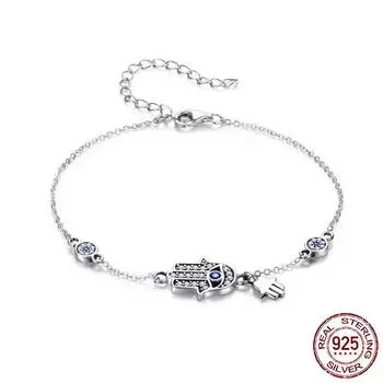 Женский браслет Hands of Fatima из стерлингового серебра S925, модный серебряный браслет Adjustable size