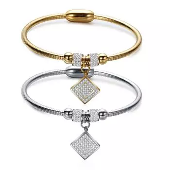 Женский браслет Ins с бриллиантами и квадратной змеиной цепочкой из титановой стали и магнитным браслетом золотой