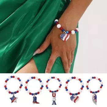 Женский браслет, искусственный день, письмо, сердце, звезда, кулон, американский национальный флаг, горный хрусталь, бусины, гордость Love Heart
