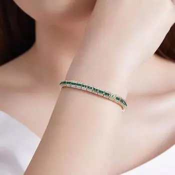 Женский браслет из 18-каратного золота с зеленым и белым цирконом, элегантные браслеты