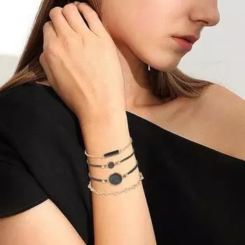 Женский браслет из 4 шт./компл. с черным камнем, регулируемая длина, сплав, зажим-лобстер, ретро контрастный цвет, женский браслет, набор, наручные выпускные повседневные ювелирные изделия чёрный