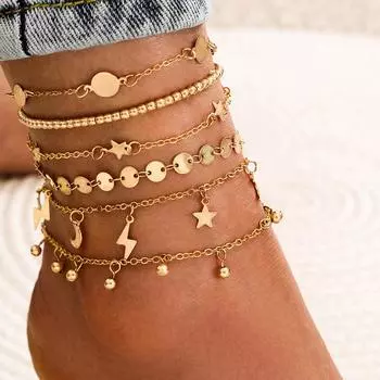 Женский браслет из 6 предметов в форме начального браслета, летний подарок, пляжные украшения One Size золотой