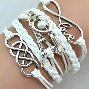 Женский браслет из 8 слов с символом плетеного многослойного сердца с башнями из искусственного жемчуга