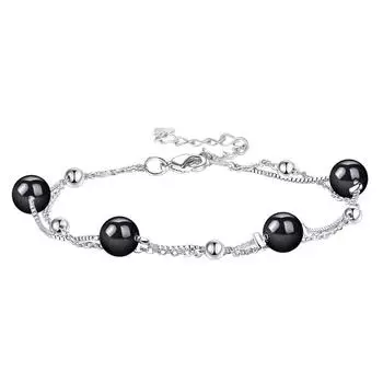 Женский браслет из агата и халцедона в корейском стиле с серебряным покрытием, простой модный небольшой свежий браслет, серебряные украшения, черный агат