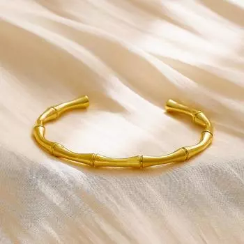 Женский браслет из бамбука. Простой золотой праздничный браслет из титана и бамбука. золотистый