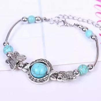 Женский браслет из бирюзовых бусин, очаровательный браслет из сплава, ювелирный подарок