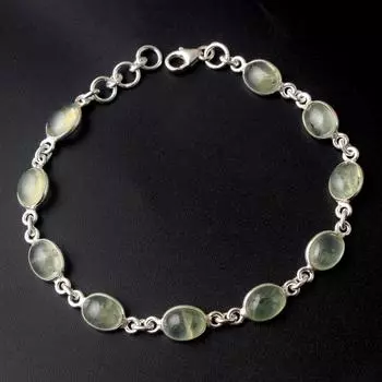 Женский браслет из драгоценного камня пренита из стерлингового серебра 925 пробы ручной работы зелёный
