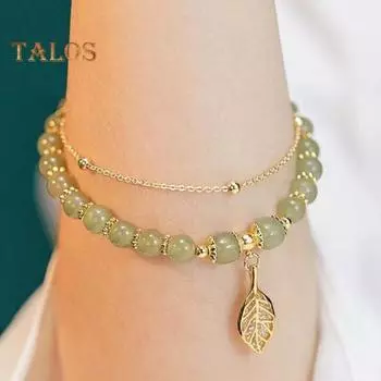 Женский браслет из искусственного нефрита с гладкими бусинами, листом, арахисовым орехом, подвеской на удачу, регулируемой длины, со стразами, женский браслет для выпускного вечера, повседневные украшения на запястье B