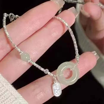 Женский браслет из искусственного нефрита с кнопкой безопасности, регулируемая длина, китайский счастливый фэн