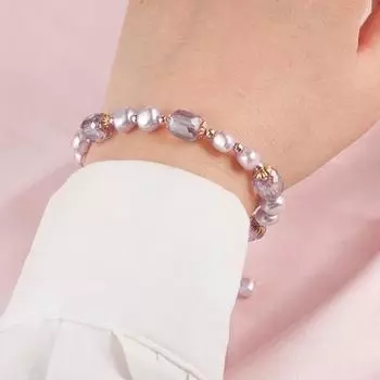 Женский браслет из искусственного жемчуга с искусственным кристаллом, регулируемая кисточка, ретро, французский стиль, гладкий сплав, легкий, роскошный, повседневный браслет, ювелирные изделия на запястье фиолетовый