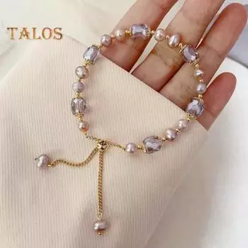 Женский браслет из искусственного жемчуга с искусственным кристаллом, регулируемая кисточка, ретро, французский стиль, гладкий сплав, легкий, роскошный, повседневный браслет, ювелирные изделия на запястье фиолетовый