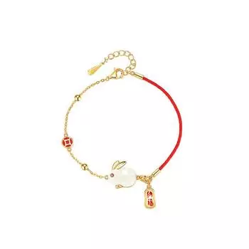 Женский браслет из красной веревки, китайский шикарный двусторонний модный темпераментный универсальный браслет из красной веревки с изображением счастливого нефритового кролика Adjustable size