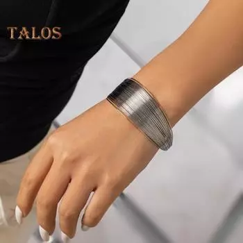 Женский браслет из многослойной проволоки, широкий, регулируемый, индивидуальный, сплав, металлический, хип-хоп, клубная вечеринка, наручные украшения, ретро-панк-браслет серебряный