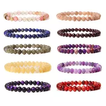 Женский браслет из натурального камня: Кошачий глаз, зеленый авантюрин, вулканический камень, лазурит, бусины, 6 мм 19cm