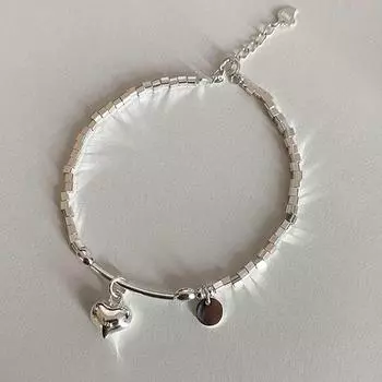 Женский браслет из серебра s925 с сердечком и локтем, простые повседневные милые украшения для рук, аксессуары Pulseras Mujer серебряный