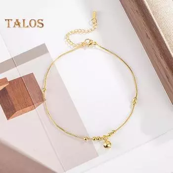 Женский браслет из сплава, бусины, колокольчик, декор, сплошной цвет, зажим для омара, регулируемая длина, легкий ежедневный отпуск, пляжная цепочка на щиколотку, ювелирные изделия золотистый