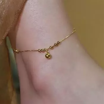 Женский браслет из сплава, бусины, колокольчик, декор, сплошной цвет, зажим для омара, регулируемая длина, легкий ежедневный отпуск, пляжная цепочка на щиколотку, ювелирные изделия золотистый