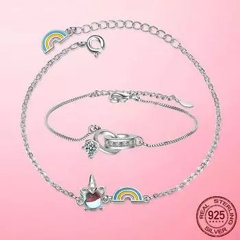 Женский браслет из стерлингового серебра 925 пробы с единорогом, браслет-цепочка, бесконечный браслет с застежкой-лобстером для женщин, изящные ювелирные изделия