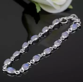 Женский браслет из стерлингового серебра 925 пробы с лунным камнем, подарочная коробка с драгоценными камнями, ювелирные изделия ручной работы, 5 шт. 6-10 синий