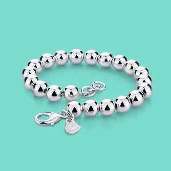 Женский браслет из стерлингового серебра 925 пробы, простой стиль, цепочка из бисера, однотонное серебро, не выцветает, размер 6 мм, 16-20 см, очаровательные женские аксессуары 6mm16cmHollow