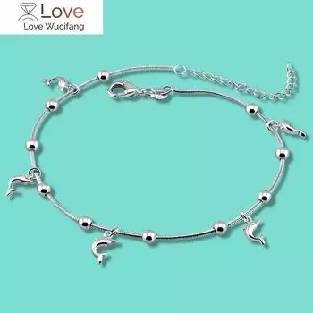 Женский браслет из стерлингового серебра 925 пробы, минималистичный кулон в виде дельфина, однотонный серебряный браслет на щиколотку, женская цепочка 28 см, летние пляжные украшения