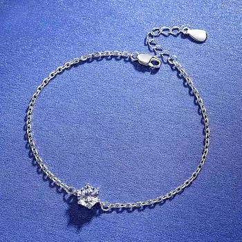 Женский браслет из стерлингового серебра 925 пробы, универсальный классический браслет из муассанита с шестью когтями в корейском стиле, пустые серебряные украшения 925