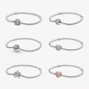 Женский браслет из стерлингового серебра 925 пробы, 2023, оригинальные подвески, бусины, моменты, сердце, звезда, паве, кристаллы, браслеты, ювелирные изделия своими руками 18cm