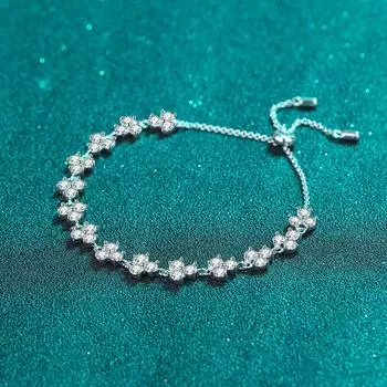 Женский браслет из стерлингового серебра 925 пробы Lucky Clover с муассанитом, регулируемые ручные украшения Adjustable size