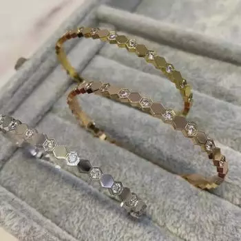 «Женский браслет из стерлингового серебра с волнистыми ячейками и бриллиантами, отделка из 18-каратного золота, модный и индивидуальный, нишевый дизайн»