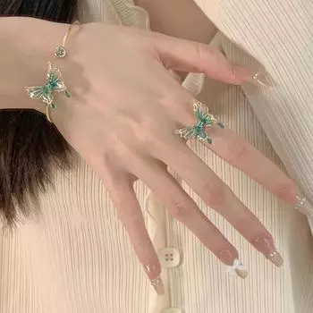 Женский браслет кольцо ретро градиент зеленый бабочка декор открытие регулируемый браслет кольцо ювелирные изделия подарок 2