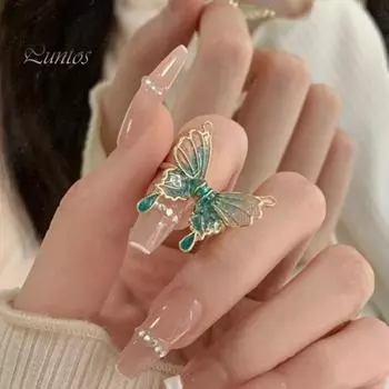 Женский браслет кольцо ретро градиент зеленый бабочка декор открытие регулируемый браслет кольцо ювелирные изделия подарок 2
