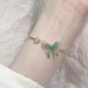 Женский браслет-кольцо в стиле ретро с градиентом и зеленой бабочкой, открывающееся регулируемое браслет-кольцо 2