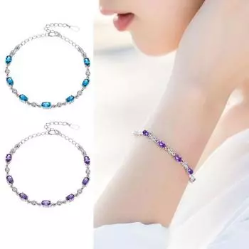 Женский браслет контрастного цвета, фиолетовый, искусственный кристалл, регулируемый размер, длина, медное запястье, ювелирное украшение в подарок фиолетовый