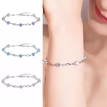 Женский браслет контрастного цвета, фиолетовый, со стразами, регулируемый размер, длина, медное запястье, ювелирное украшение, подарок на день рождения, годовщину, особый случай синий