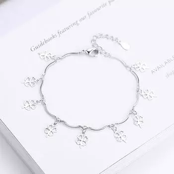 Женский браслет Lucky Leaf Grass с серебряным покрытием, японское и корейское издание, простое и индивидуальное изделие ручной работы Adjustable size