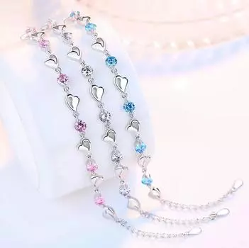 Женский браслет-манжета из стерлингового серебра с подвесками, застежкой, браслет для вечеринок One Size синий