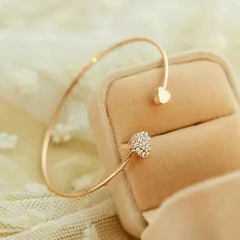 Женский браслет-манжета с двойным сердцем и стразами, инкрустированный открытием, ювелирный подарок золотистый