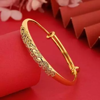 Женский браслет можно толкать и тянуть, чтобы отрегулировать золотой цвет, который не потускнеет в течение длительного времени.. Твердый браслет невесты в старинном стиле Adjustable size