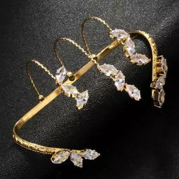 Женский браслет на ладонь из сплава, витой, сверкающий, в форме листа, со стразами, регулируемый, подходит серебряный