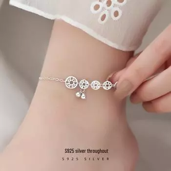 Женский браслет на лодыжку Banyan Tree Fortune Bell - дизайн с серебряными и медными монетами AS024, 925 Silver белого золота