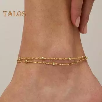 Женский браслет на щиколотку, 2 слоя, зажим-карабин, регулируемая удлиненная цепочка, водонепроницаемый сплав, однотонный, легкий, для отдыха на пляже, ювелирные изделия на щиколотку золотистый