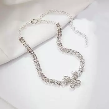 Женский браслет на щиколотку, двухслойный, блестящий, со стразами, регулируемая длина, украшение на щиколотку в виде бабочки, ювелирное изделие для вечеринки, пляжа, ежедневного подарка на день рождения золотистый