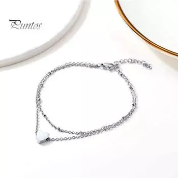 Женский браслет на щиколотку, двухслойный, регулируемый, с сердечками, с бусинами, регулируемая окружность, пляжный браслет на щиколотку A