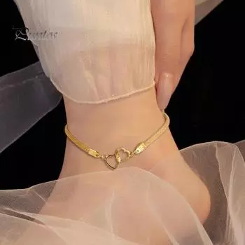 Женский браслет на щиколотку с подвеской в виде сердца, регулируемый дизайн, сверхлегкий металлический браслет на щиколотку, ювелирное украшение в подарок серебряный