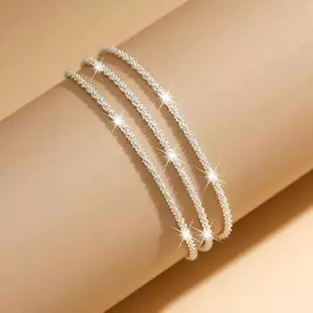 Женский браслет на щиколотку, трехслойный, блестящая поверхность, регулируемая длина, простой стиль, украшение на щиколотку, ювелирные изделия, вечеринка, пляж, повседневная цепочка на щиколотку, подарок на годовщину серебряный